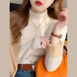 thanksgiving outfit Tineit Korean Solid Plush Turtleneck Sweaters Women Casual Slim Fit Thick Pullover Sweater Female Winter Fashion Warm Simple Tops