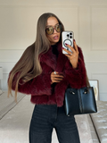 Tineit Burgundy Red Chic Women's Fluffy Faux Fur Short Jacket Women Elegant Lapel Long Sleeve Plush Coat Female Warm Cropped Streetwear