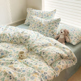 Tineit INS Cute Little Dog Teddy Double Layer Bedding Set Lovely Cartoon Animal Brown Sheet With Pillowcases Quilt Dormitory For Kids