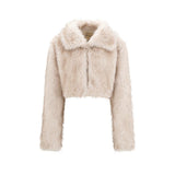 Tineit 2025 Women Faux Fur Coat Fashion Autumn Winter Fluffy Short Jacket Turn-down Collar Ladies Furry Long Sleeve Tops Street Outwear