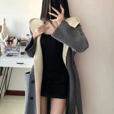 thanksgiving outfit Tineit Fake Two-Piece Knitted Cardigan Women Hooded Patchwork Korean Fall Sweater Fashion Loose Casual High Street Big Pockets Jumpers