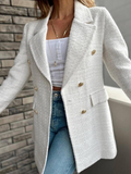 Tineit Elegant White Double-breasted Suit Jacket For Women Fashion Turndown Collar Full Sleeve Pockets Coat Female Commute Outwear 2025