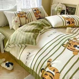 Tineit Black And White Panda Bedding Set Cute Cartooon Animals Soft Duvet Cover Solid Flat Sheet For Kids Girls Double Queen Full Size