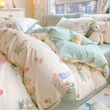 Tineit Cotton Bedding Set Floral Rabbit Ins No Filler Duvet Cover Flat Sheet Pillowcase Full King Size Soft BedSpread Home Textile