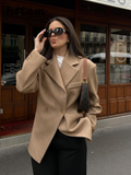 Tineit Fashion Solid Women's Blazer Loose Lapel One Button Pocket Long Sleeve Female Suit Coat 2024 Autumn Autumn Lady Commute Jacket