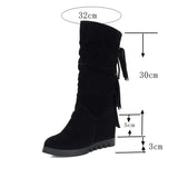 cold weather outfits Tineit Women Knee boots Slouchy Increasing heel Wedge Platform Flock Tassels Round toe Slip on Spring Autumn big size 43  12