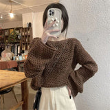 thanksgiving outfit Tineit Sexy Hollow Out Knit Sweater Women Y2K Korean Loose Long Sleeve O Neck Pullovers Autumn Thick Warm Solid All Match Jumpers New