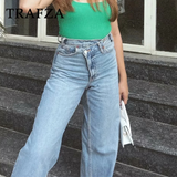 cold weather outfits Tineit 2024 Autumn Winter Casual Women Jeans Fashion Streetwear Vintage Pockets Tierred High Waist Chic Ladies Long Denim Pants