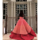 Tineit Pink Tulle Tiered Ruffle Pleats Prom Dress Floor-length فساتين مناسبة حسب الطلب Elegant Sleeveless vestidos de festa 2025-(PRE-ORDER)