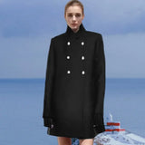 Tineit Elegant Women's Woolen Pea Coats Loose Stand Collar Double Breasted Full Sleeve Female Jacket 2024 Autumn Winter Lady Overcoat