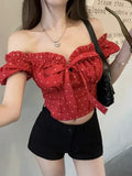 Tineit Summer Sweet Kawaii Print Outwear Blouse Woman Basic Casual Korean Fashion T-shirt Aesthetics Hot Girls Y2k Crop Tops Female