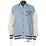 Tineit 2024 Fall Fashion Denim Stitching Baseball Uniform Jacket