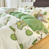 Tineit Cute Bedding Set Kawaii Cartoon Boys Girls Ins Duvet Cover with Zipper No Filler Flat Sheet Pillowcase Queen Size Bed Linens