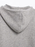 Tineit Knitted Zipper Casual Cardigans Women Hooded Loose Long Sleeve Office Sweaters Female 2025 Winter Street All-match Gray Coat Top