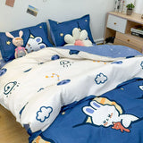 Tineit Cute Bear Bedding Set Girls Boys Kids Single Double Size Flat Sheet Duvet Cover Pillowcase Bed Linens White Blue Home Textile