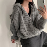 Tineit Cable Knit Oversized Zip Up Hooded Cardigan