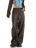 christmas outfit Tineit Women's Vintage Brown Leather Pants 90s Y2k Retro Pippie High Waist Pants Baggy Harajuku Wide Leg Jogger Trousers 2000s Clothes