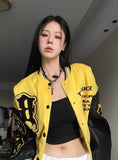 Tineit 2024 Fall Fashion Collar Contrast Loose Baseball Jacket