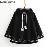 Tineit Japanese Ponchos Fall Winter Clothing Cute Jackets for Women Cat Ears Hooded Oversized Coats Y2k Tops Fashion Sweet Capes 49C648