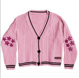 Tineit Oversize Star Embroidered Cable Knit Cardigan