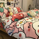 Tineit Ins Pink Cute Duck Cartoon Fruit Printed Bedding Set Soft Queen King Size Flat Bed Sheet Quilt Cover Pillowcase Kawaii