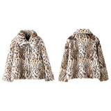 Tineit Faux Fur Leopard Print Short Coat Women Single Breasted Loose Turn-down Collar Fashion Chic Jacket 2025 Autumn Luxury Outwear