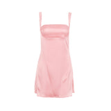 Tineit Pink Square Neck Satin Mini Dress