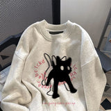 Tineit Cat Letter Print Hoodies Women Clothes O-neck Casual Fashion Thicked Y2k Tops 2025 Ropa Mujer Streetwear Sweatshirts Ropa Mujer