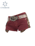 christmas outfit Tineit Women's Wine Red Denim Shorts 90s Aesthetic Low Waist Jean Shorts Vintage Streetwear Y2k Cowboy Short Pants 2000s Clothes Summer