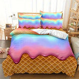 Tineit 3pcs Vibrant Rainbow Ice Cream Wafer Cone Duvet Cover Set - Soft, Breathable, and Comfortable Bedding for Bedroom, Dormitory