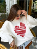 Tineit Oversize Heart Knitted Sweater Women O-neck Long Sleeve Casual Long Sleeve Pullover Female 2025 Autumn Long Sleeve Jumper Top