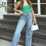 cold weather outfits Tineit 2024 Autumn Winter Casual Women Jeans Fashion Streetwear Vintage Pockets Tierred High Waist Chic Ladies Long Denim Pants