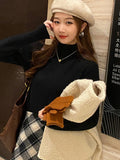 thanksgiving outfit Tineit Korean Solid Plush Turtleneck Sweaters Women Casual Slim Fit Thick Pullover Sweater Female Winter Fashion Warm Simple Tops