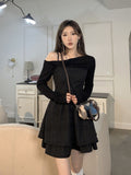 Tineit 2025 Spring Office Lady 2 Piece Dress Sets Women Casual Slim Cropped Tops + Outwear Sweet Elegant Strap Dress Korean Fashion