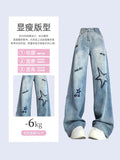 christmas outfit Tineit Women's Blue Star Jeans Vintage Y2k 90s Aesthetic Denim Trousers Harajuku Baggy High Waist Wide Cowboy Pants Emo 2000s Clothes