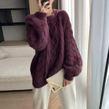 thanksgiving outfit Tineit Casual Knitted Thick Solid Sweaters Women Loose Warm O-neck Long Sleeve Pullover Sweaters Female Autumn Chic Daily Knitwear