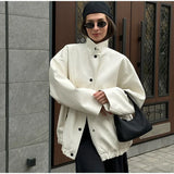 Tineit Turtleneck Leather Women Bomber Jacket Pocket Single-Breasted Long Sleeve Female Coat 2025 Fashion Pocket Y2K Lady Streetwear