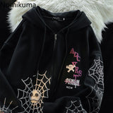 Tineit Spider Print Harajuku Sweatshirts Coats Women Clothes Streetwear BF Hoodies Chic Hooded Y2k Tops Casual Zipper Oversized Hoodie