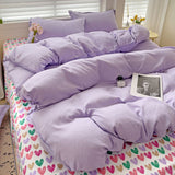 Tineit Purple Bedding Set Ins Nordic Solid Full Queen Size Duvet Cover Flat Sheet Pillowcase No Filler Girl Boys Hotel Home Bed Linens