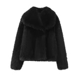 cold weather outfits Tineit 2024 Autumn Winter Women Casual Faux Fur Jackets Fashion Streetwear Solid Oversized Turn Down Collar Elegant Thick Coats