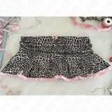 Tineit Retro Cute Leopard Print Women Mini Skirt Sweet and Chic Pink Bow Y2K Harajuku Street Hip Hop Punk Hot Girls Goth Baby Skirt Emo