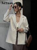 Tineit Elegant Solid Women's Suit Coat Loose Lapel Long Sleeve One Button Shoulder Pads Female Jackets 2024 Autumn Lady Commute Outwear