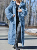 thanksgiving outfit Tineit Causal Knitted Long Hooded Cardigan Women Loose Thicken Solid Single-Breasted Open Maxi Sweaters Coat Female Chic Warm Outwear