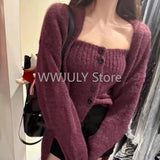 Tineit Woman Korean Fashion 2 Piece Set Chic Slim Basic Tube Top Loose Lknitted Sweater Jacket Lazy Outwear Elegant Cardigan Design