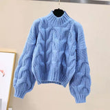 thanksgiving outfit Tineit Twist Sweater Women Lantern Long-Sleeved Loose Lazy Chic Fall Winter Korean Knitted Casual O-Neck Pullover Female Sweet Jumpers