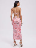 Tineit 2024 New Backless Halter Butterfly Sleeveless Maxi Dress