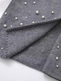 Tineit Elegant Pearl Knit Women Cardigan Lapel Pocket Full Sleeve Lady Sweater 2025 Fashion Autumn Straight Winter Female Knitwear