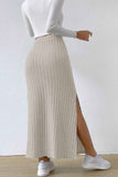 Tineit Solid Color Slit Knitted Skirt