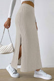 Tineit Solid Color Slit Knitted Skirt