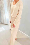 Tineit V Neck Ribbed Long Sleeve Two-Piece Set